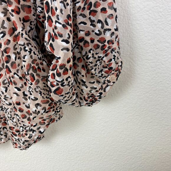 Zac & Rachel Women's V-Neck Button Down Blouse Size L Cream Brown 3/4 Sleeves - Picture 5 of 9